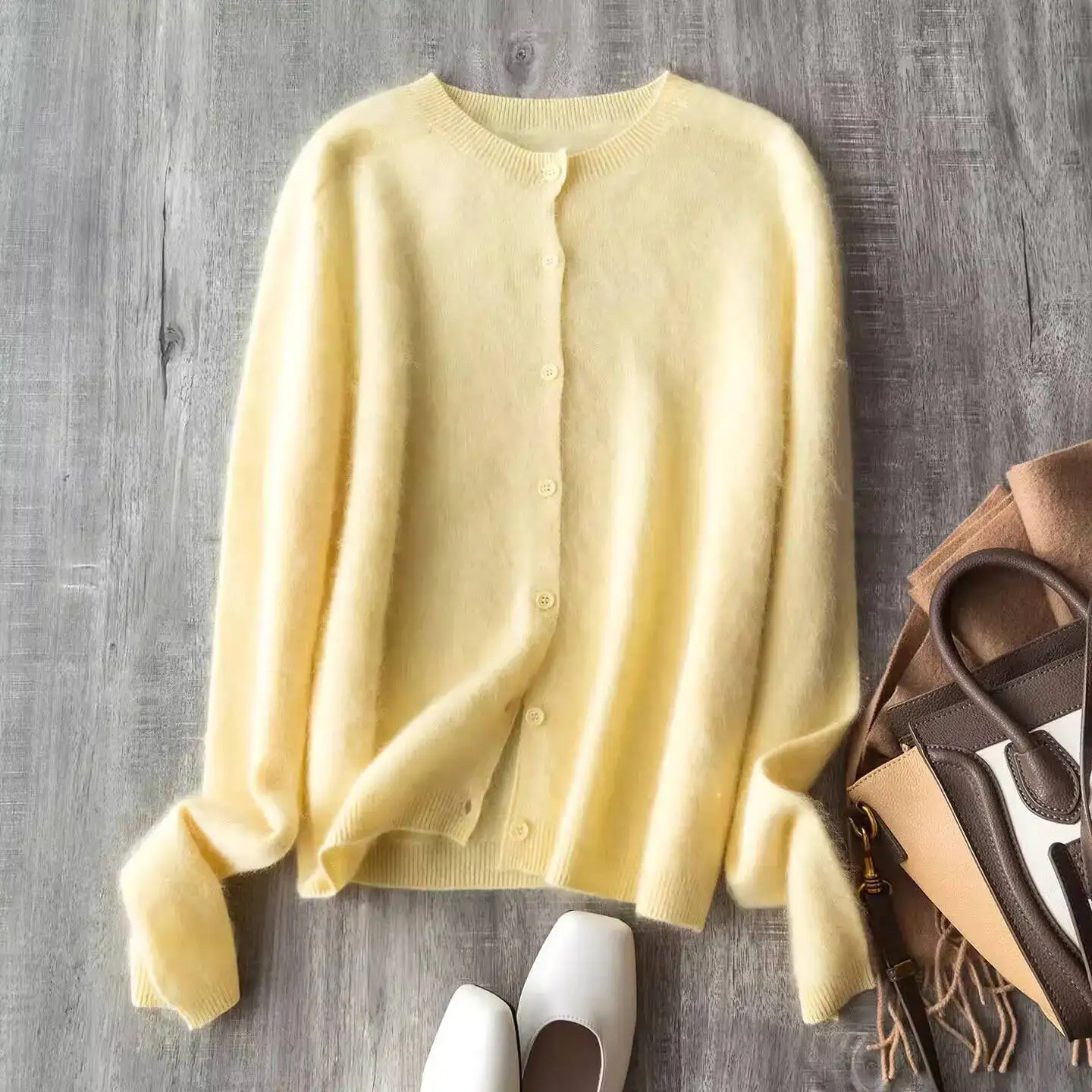 Fleece Wool-Cashmere Button Cardigan - Image 13