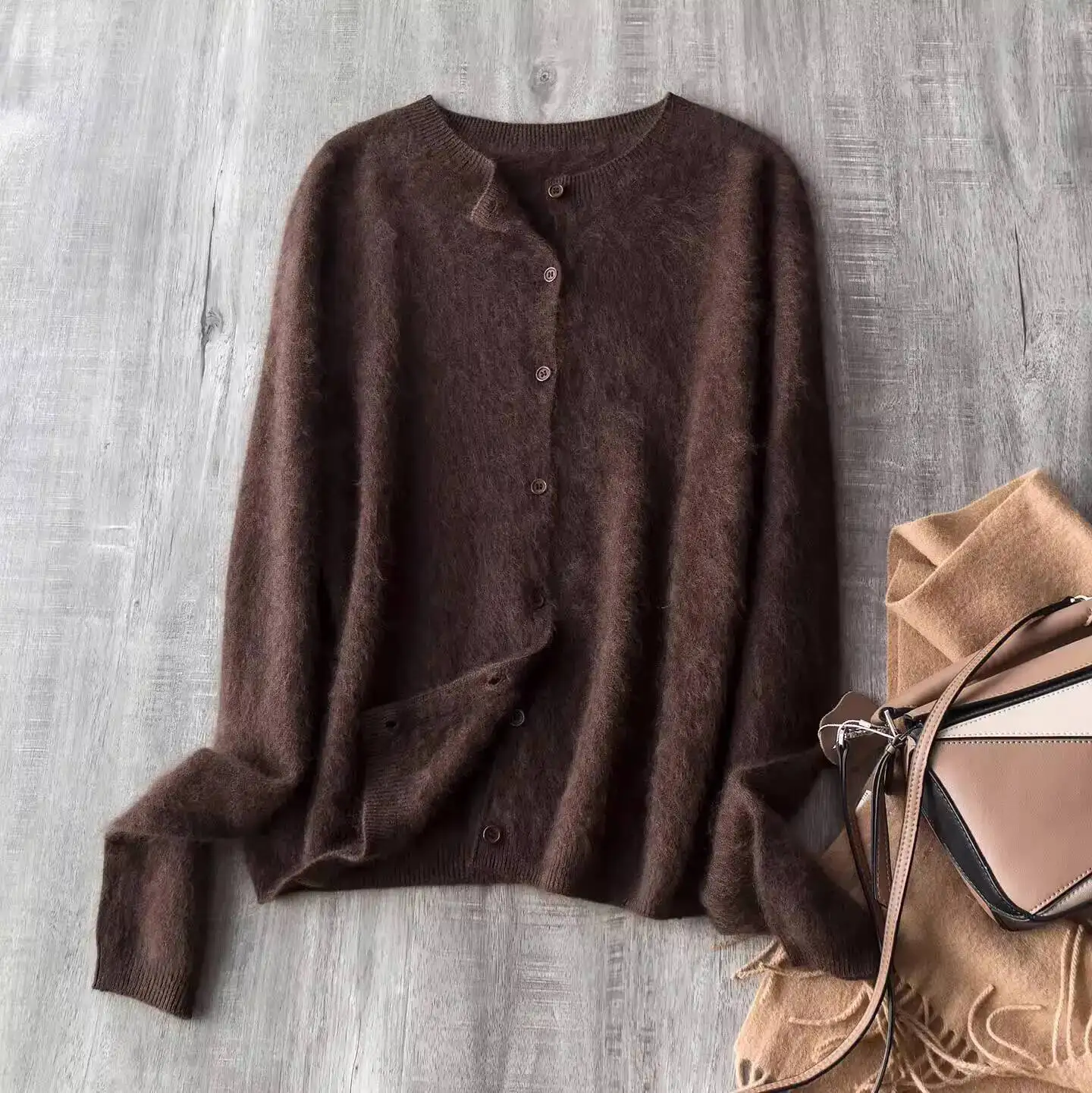 Fleece Wool-Cashmere Button Cardigan - Image 16