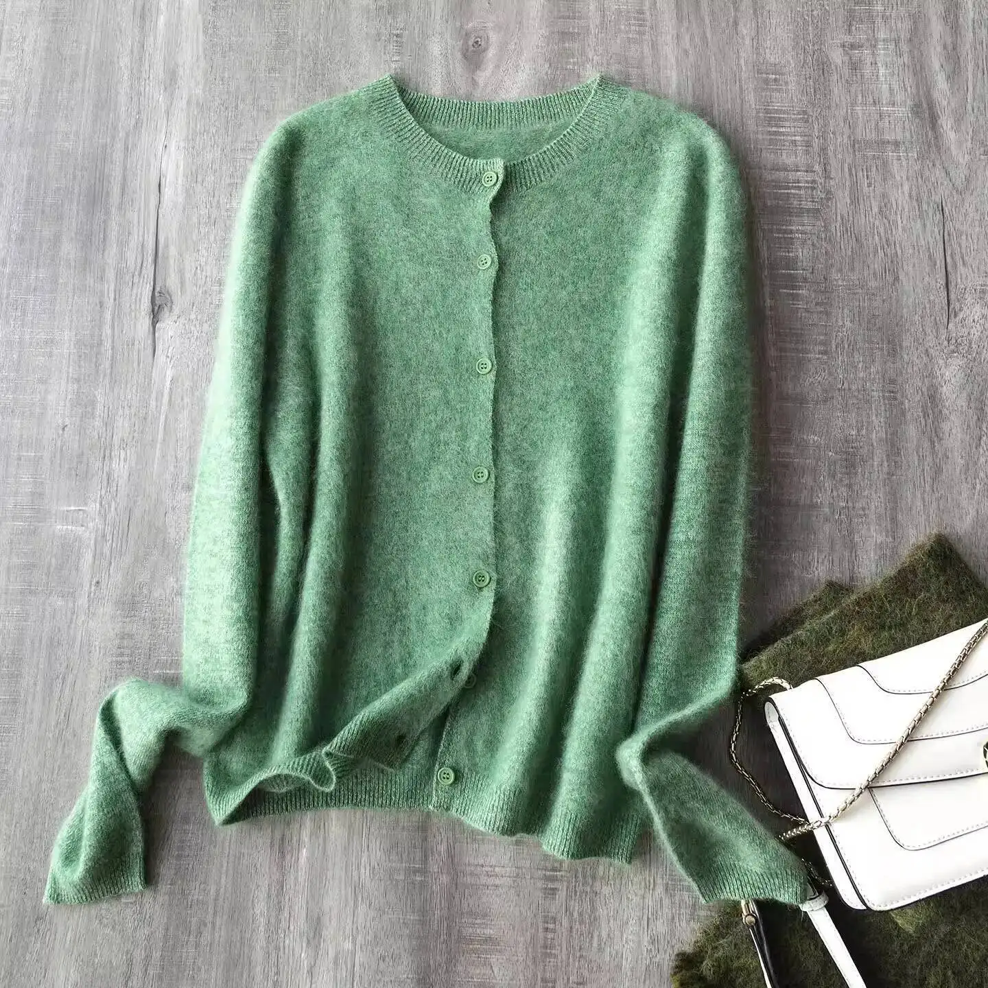 Fleece Wool-Cashmere Button Cardigan - Image 8