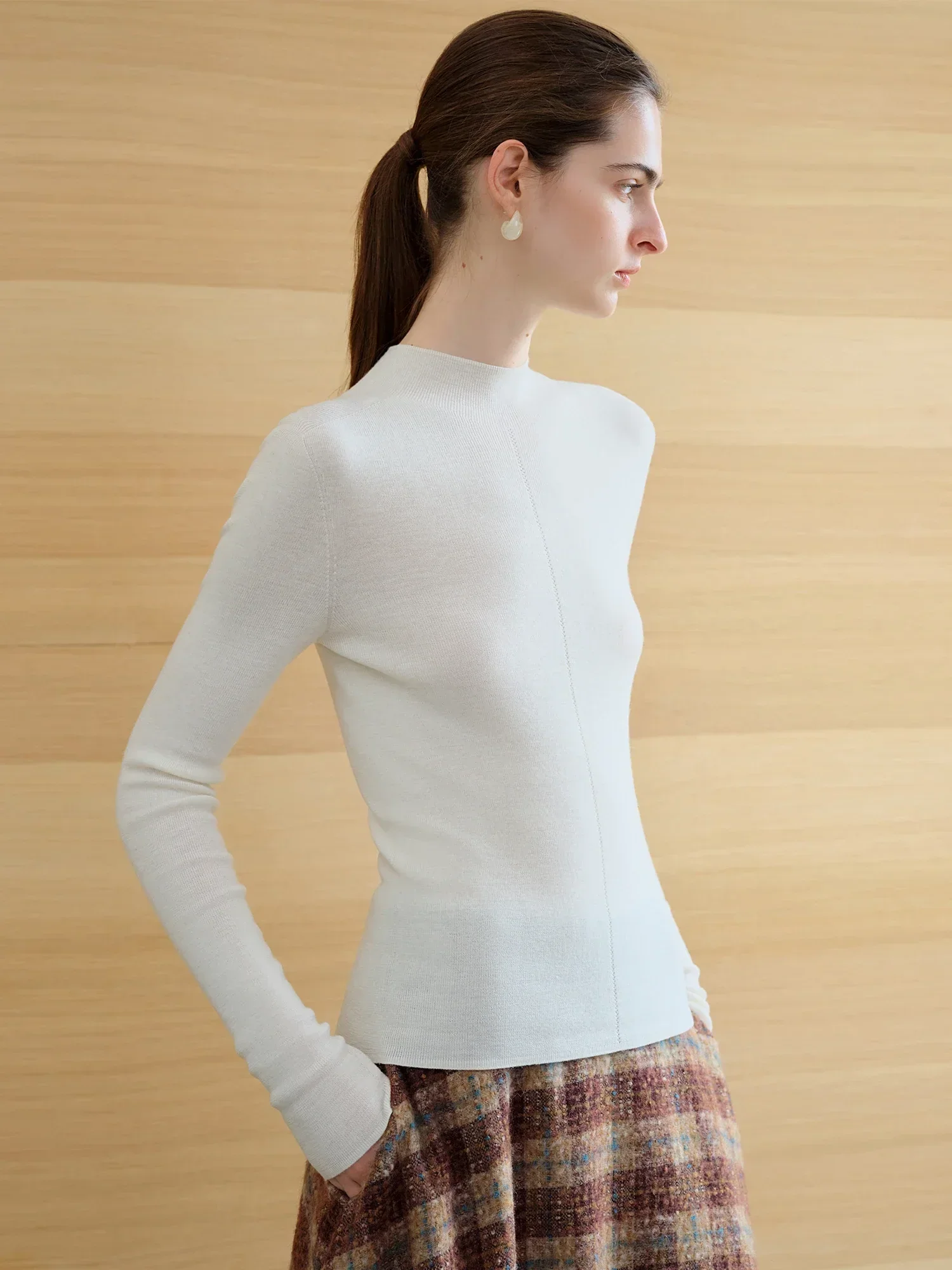 FSLE【Premium Series】German Biella Wool Autumn Super Fine Washable Seamless One-Piece Mock Neck Thermal Base Layer Shirt Women - Image 30