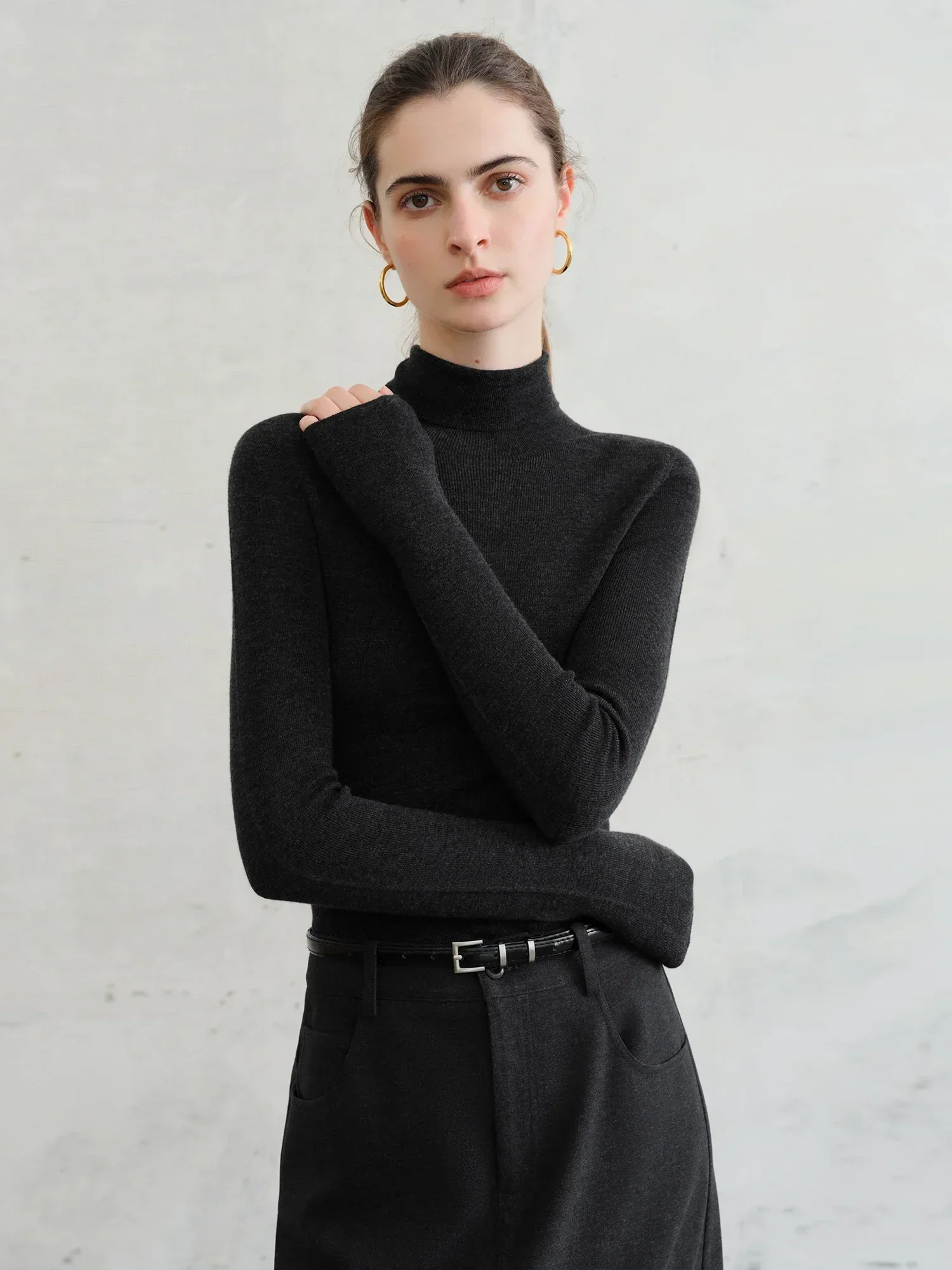 FSLE【Premium Series】German Biella Wool Autumn Super Fine Washable Seamless One-Piece Mock Neck Thermal Base Layer Shirt Women - Image 43