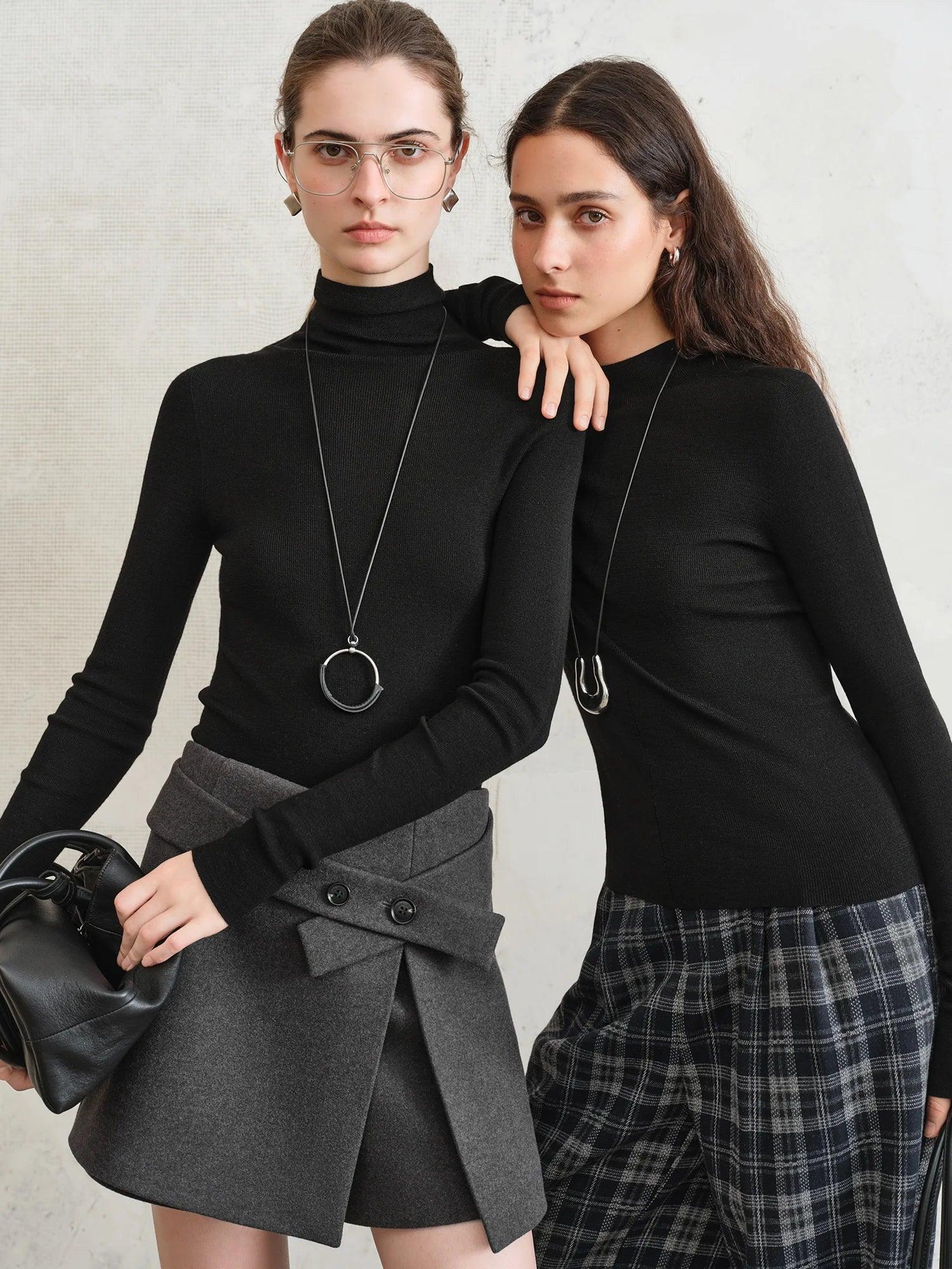 FSLE【Premium Series】German Biella Wool Autumn Super Fine Washable Seamless One-Piece Mock Neck Thermal Base Layer Shirt Women - Image 44