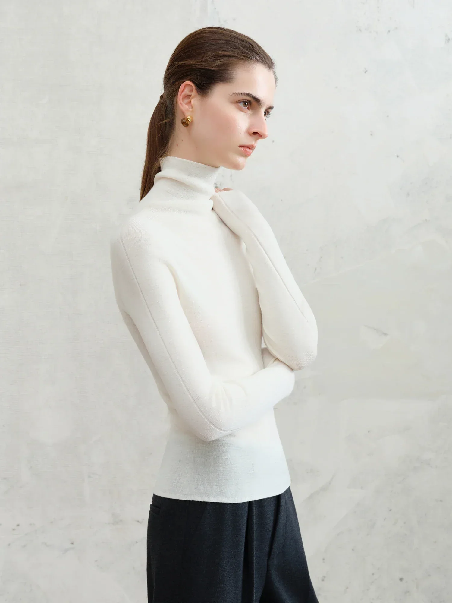 FSLE【Premium Series】German Biella Wool Autumn Super Fine Washable Seamless One-Piece Mock Neck Thermal Base Layer Shirt Women - Image 47