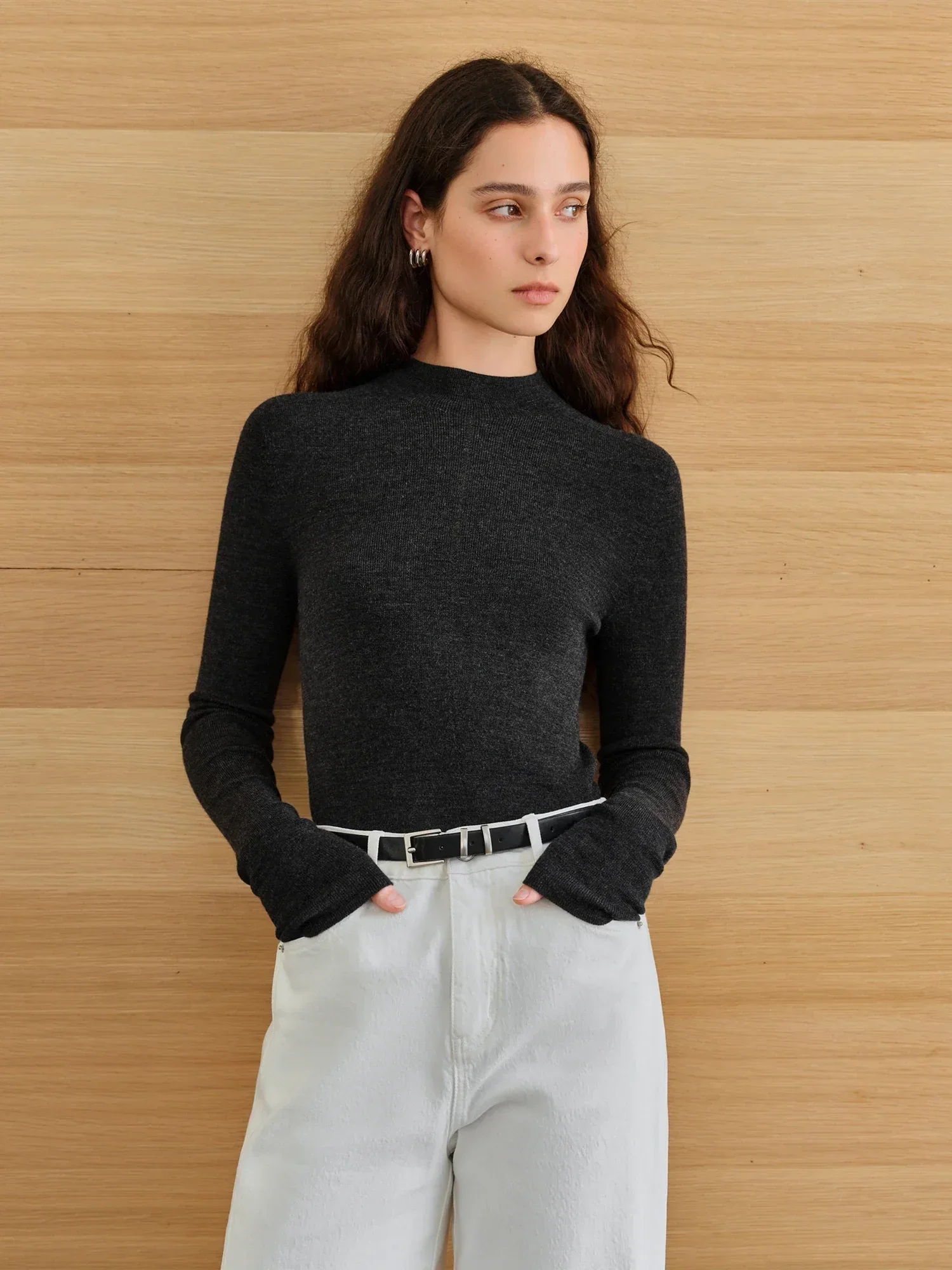 FSLE【Premium Series】German Biella Wool Autumn Super Fine Washable Seamless One-Piece Mock Neck Thermal Base Layer Shirt Women - Image 65