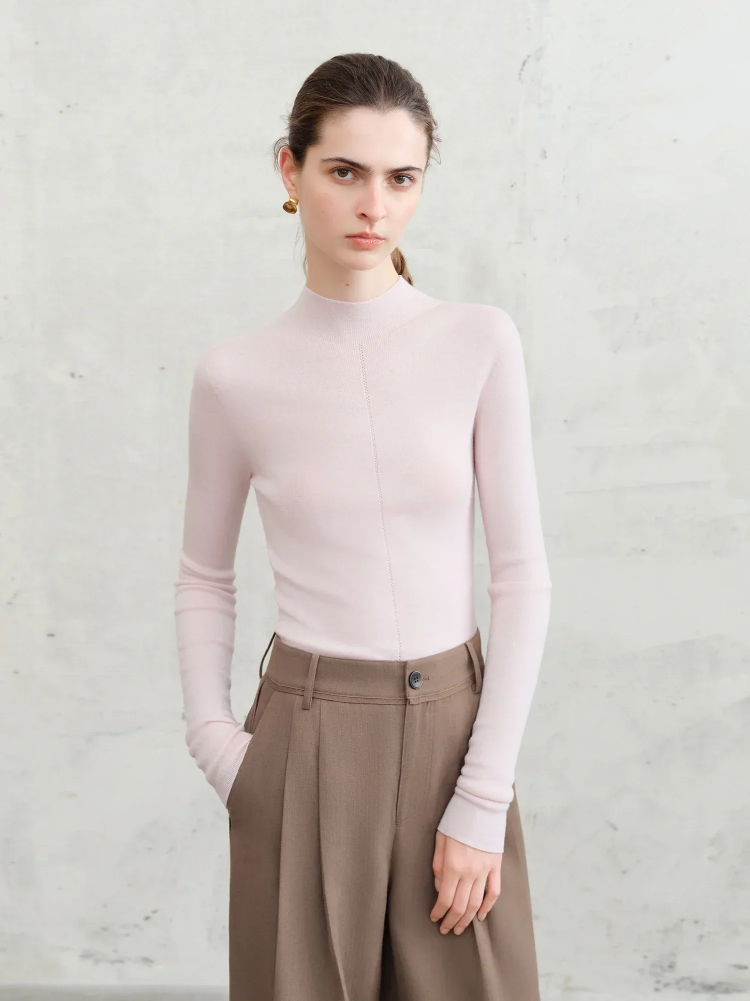 FSLE【Premium Series】German Biella Wool Autumn Super Fine Washable Seamless One-Piece Mock Neck Thermal Base Layer Shirt Women - Image 66