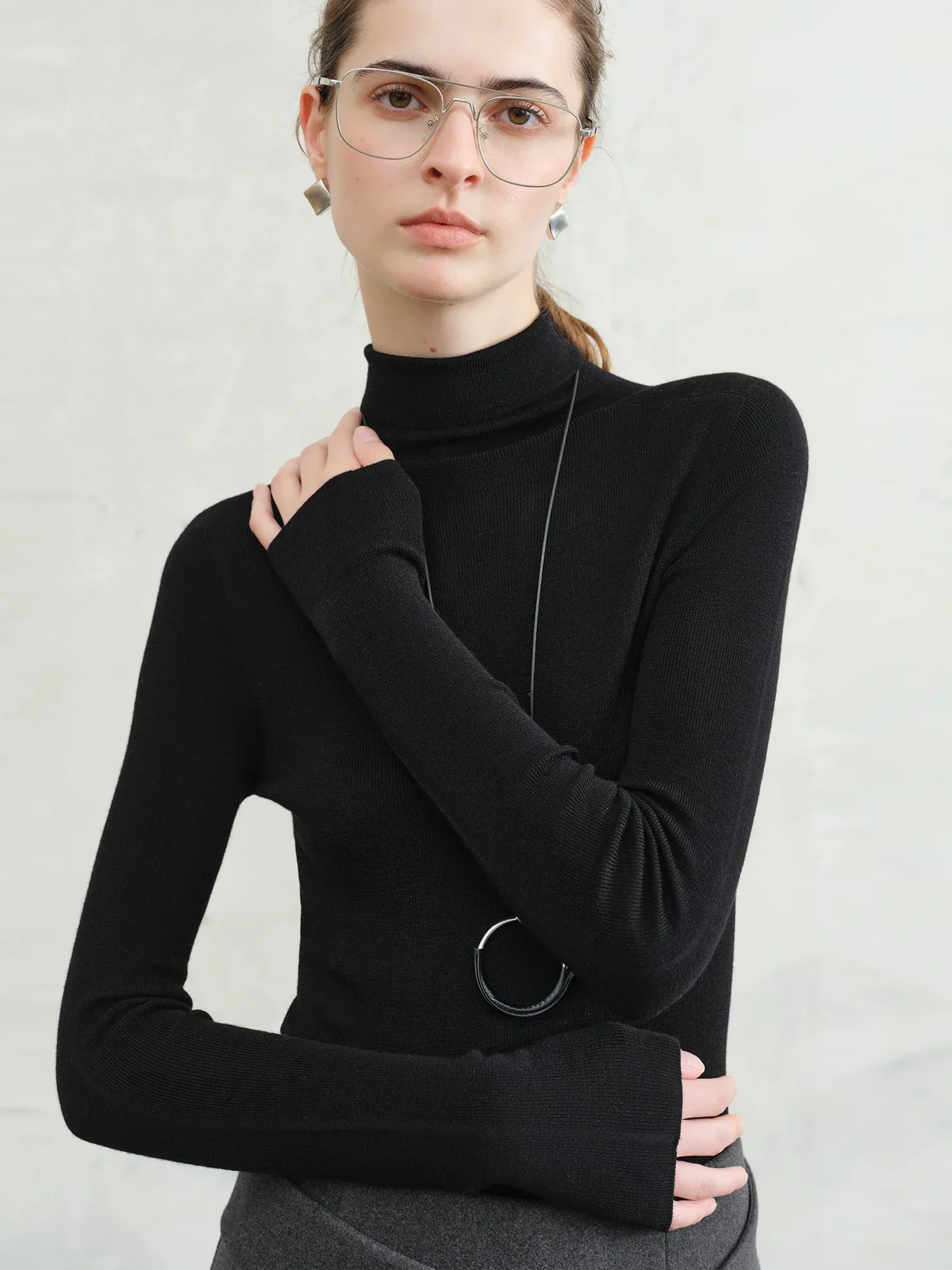 FSLE【Premium Series】German Biella Wool Autumn Super Fine Washable Seamless One-Piece Mock Neck Thermal Base Layer Shirt Women - Image 70