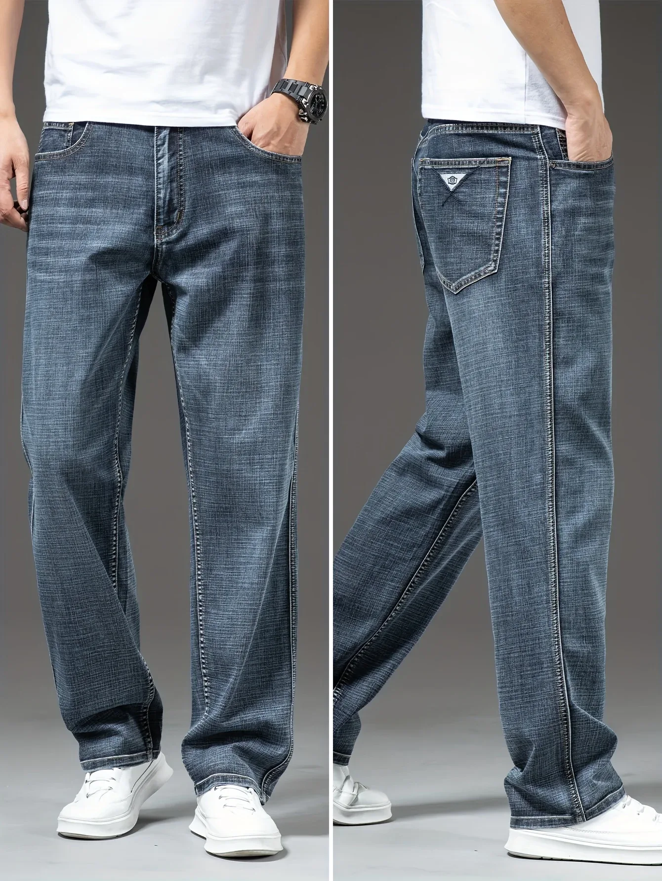 Gengyuanxi High-End Summer Men's Jeans: New Trendy Straight-Leg Stretch Business Casual Long Pants