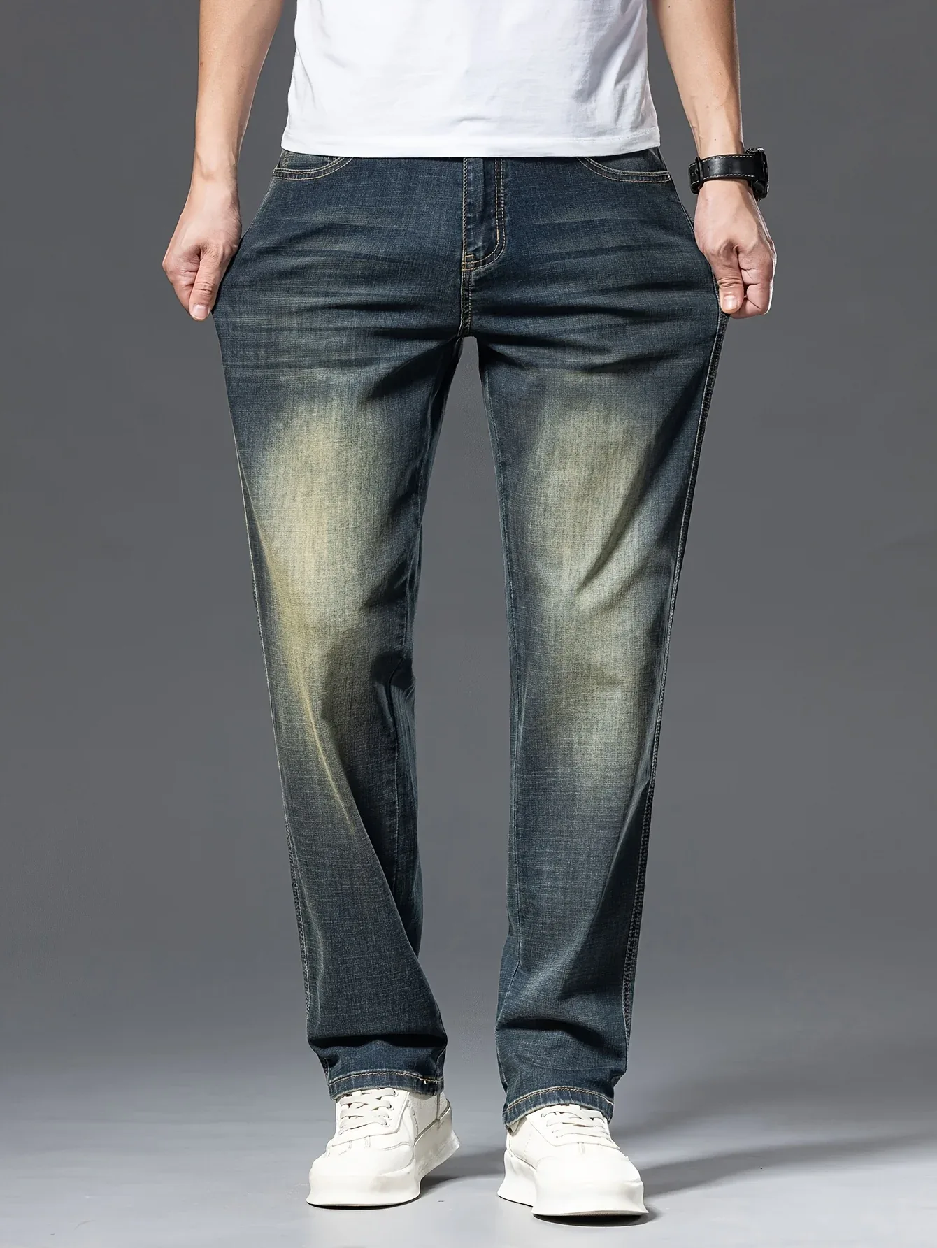 Gengyuanxi High-End Summer Men's Jeans: New Trendy Straight-Leg Stretch Business Casual Long Pants - Image 10