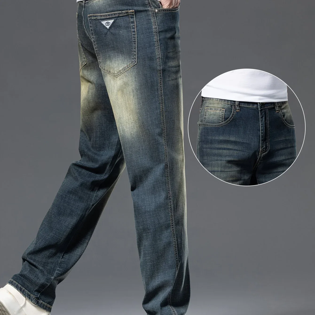 Gengyuanxi High-End Summer Men's Jeans: New Trendy Straight-Leg Stretch Business Casual Long Pants - Image 12