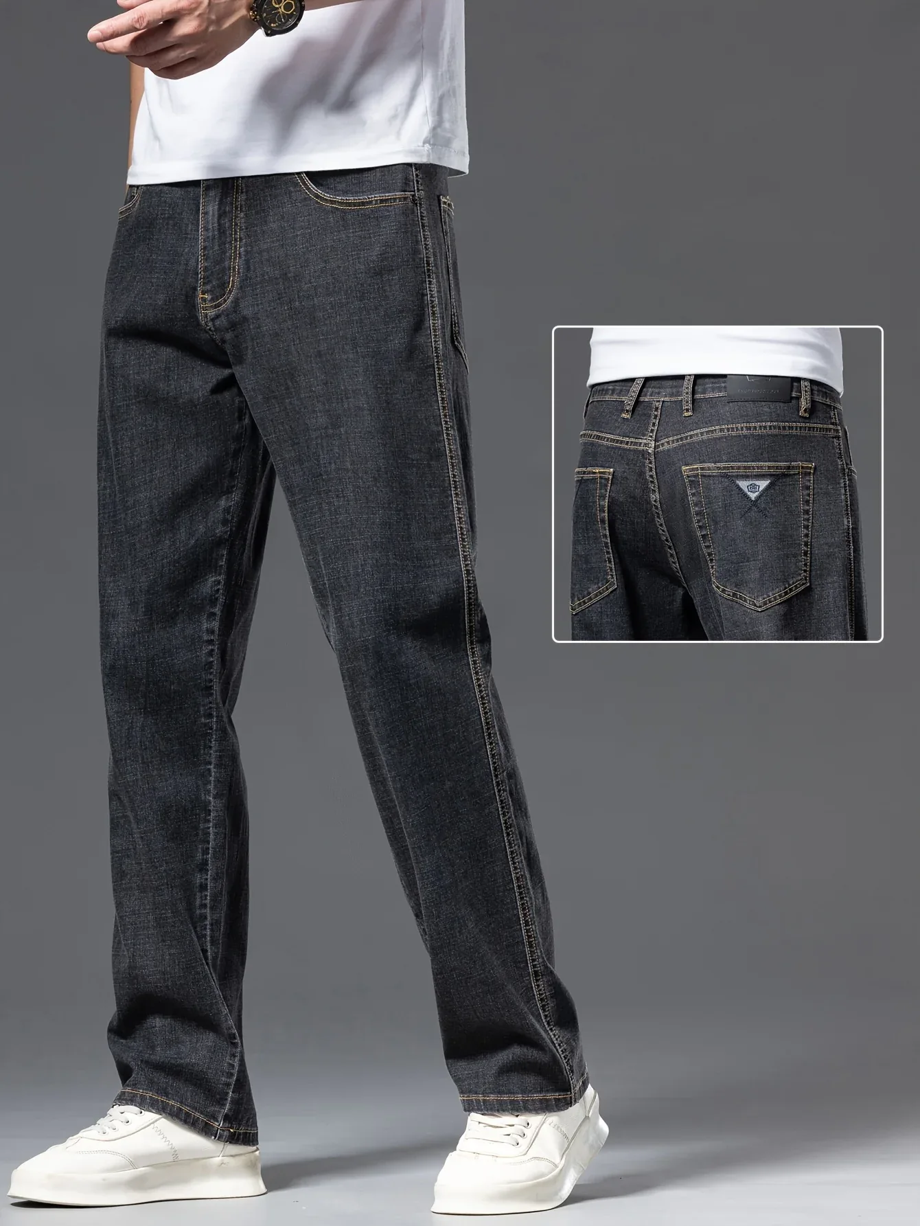 Gengyuanxi High-End Summer Men's Jeans: New Trendy Straight-Leg Stretch Business Casual Long Pants - Image 2