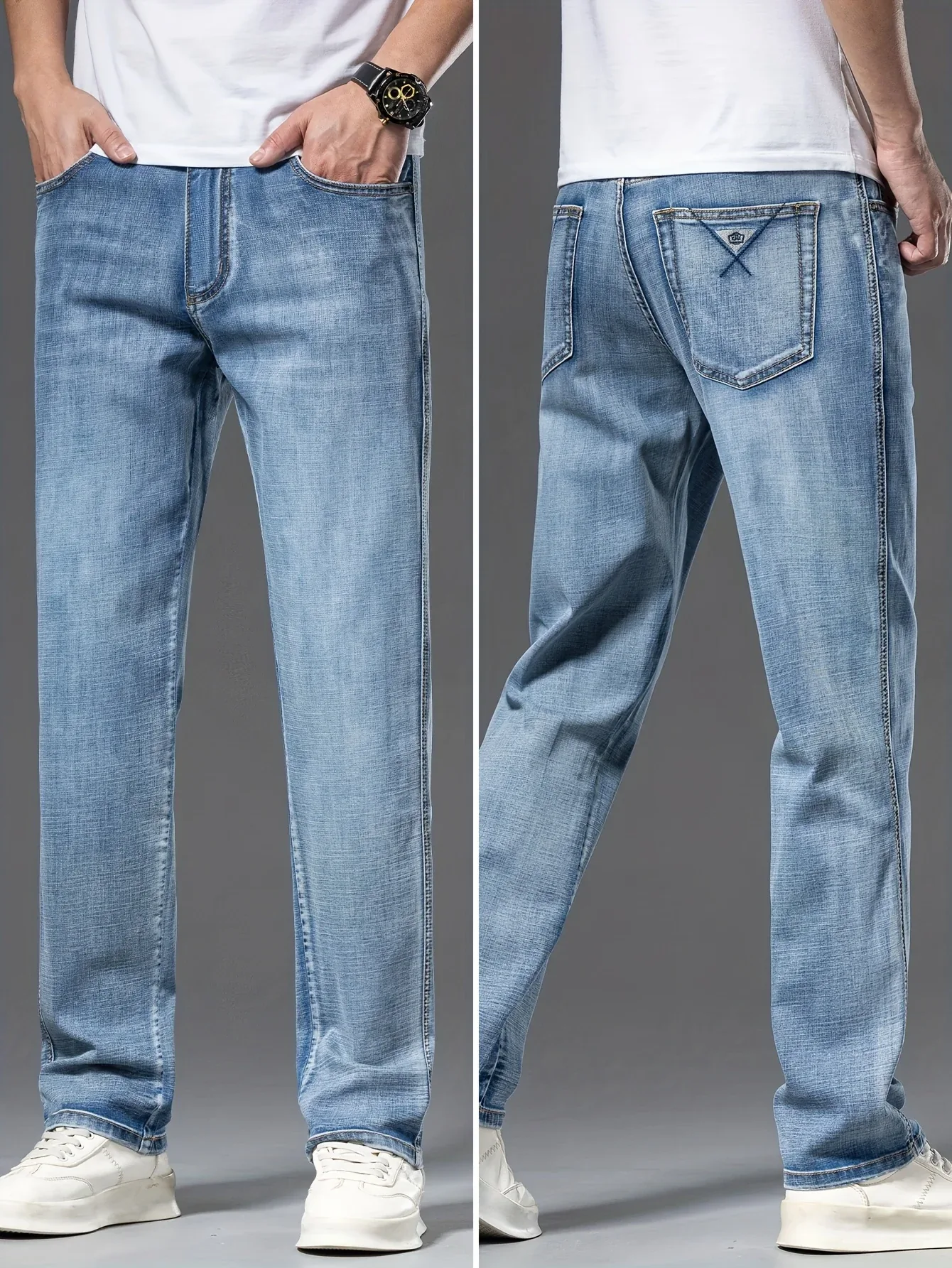 Gengyuanxi High-End Summer Men's Jeans: New Trendy Straight-Leg Stretch Business Casual Long Pants - Image 4