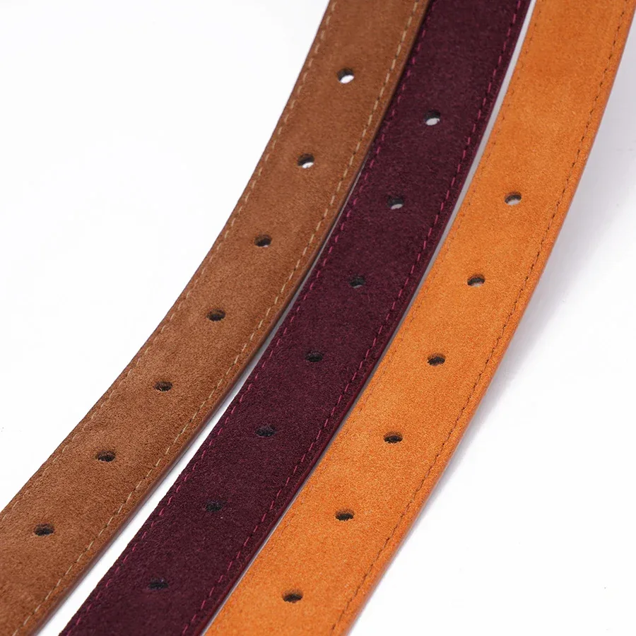 Genuine Leather Suede Women Belt Fashion Skinny Waistband Retro Gold Buckle Brown Belts for Jeans Pants - Image 10