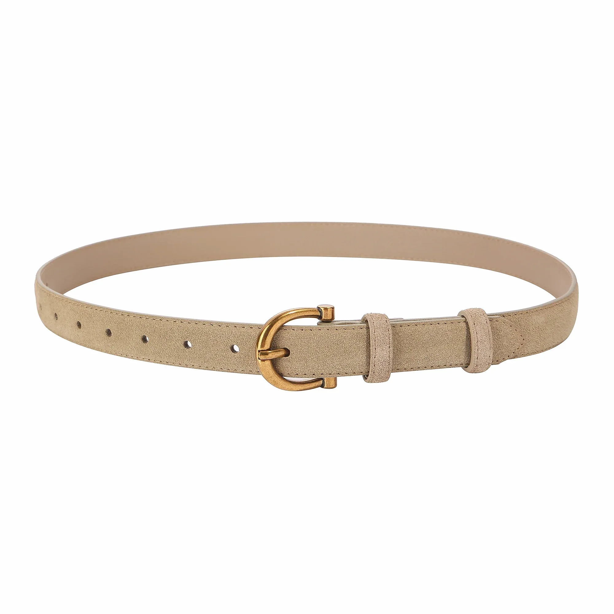 Genuine Leather Suede Women Belt Fashion Skinny Waistband Retro Gold Buckle Brown Belts for Jeans Pants - Image 13