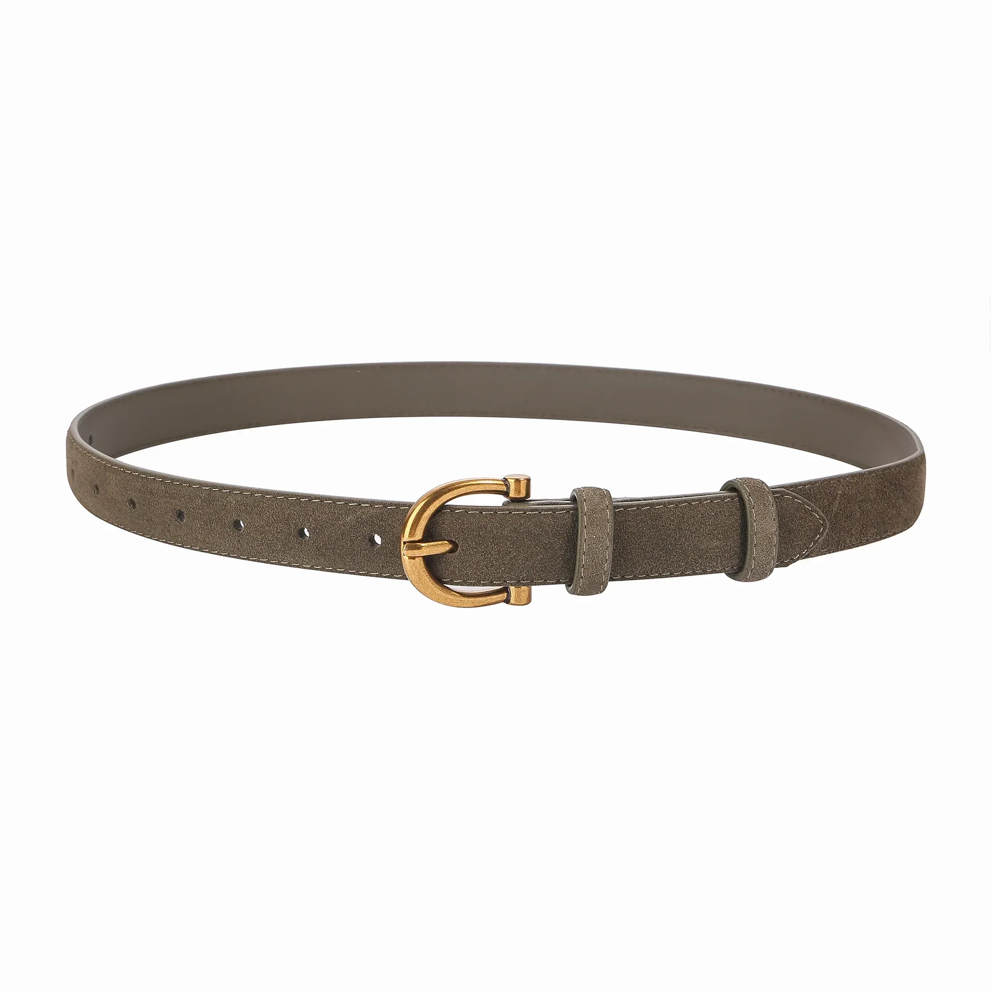 Genuine Leather Suede Women Belt Fashion Skinny Waistband Retro Gold Buckle Brown Belts for Jeans Pants - Image 17