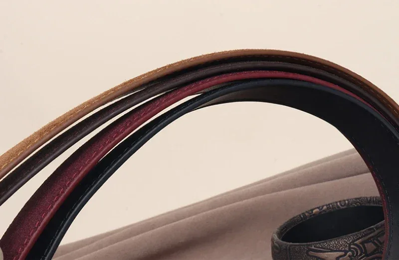 Genuine Leather Suede Women Belt Fashion Skinny Waistband Retro Gold Buckle Brown Belts for Jeans Pants - Image 8