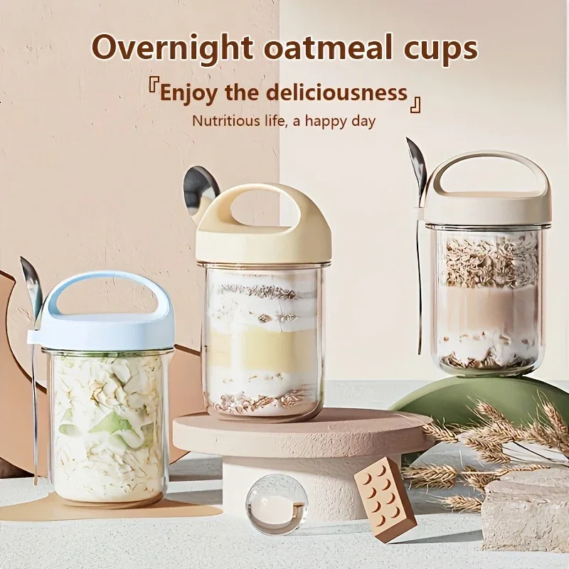 Glass Yogurt Cup with a Wide Mouth, Sealed Jar for Overnight Oats, Smoothie Cup, And a Breakfast Cup for Grains with a Spoon. - Image 2