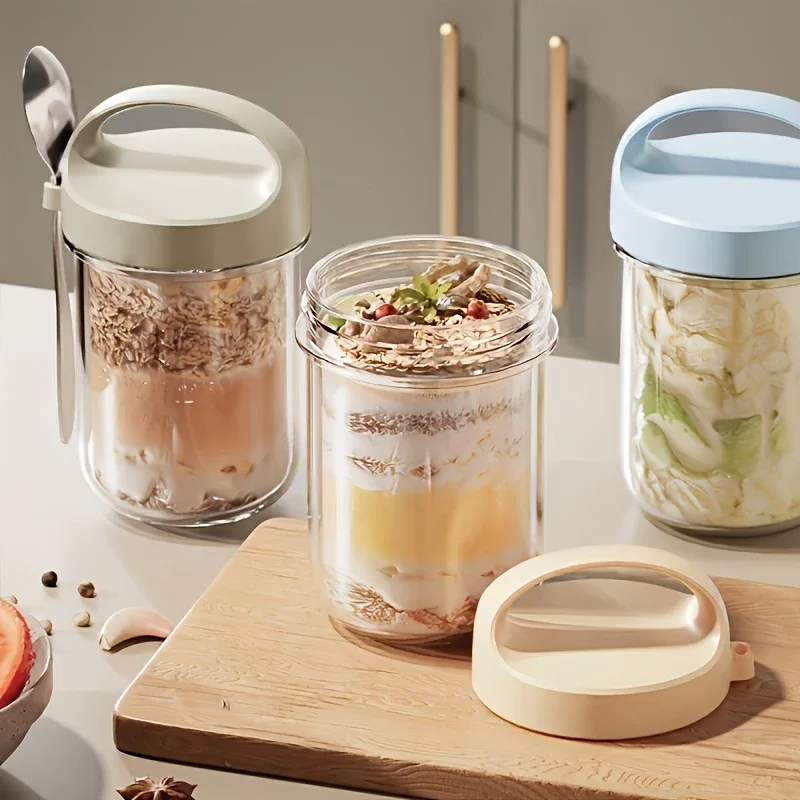 Glass Yogurt Cup with a Wide Mouth, Sealed Jar for Overnight Oats, Smoothie Cup, And a Breakfast Cup for Grains with a Spoon. - Image 3