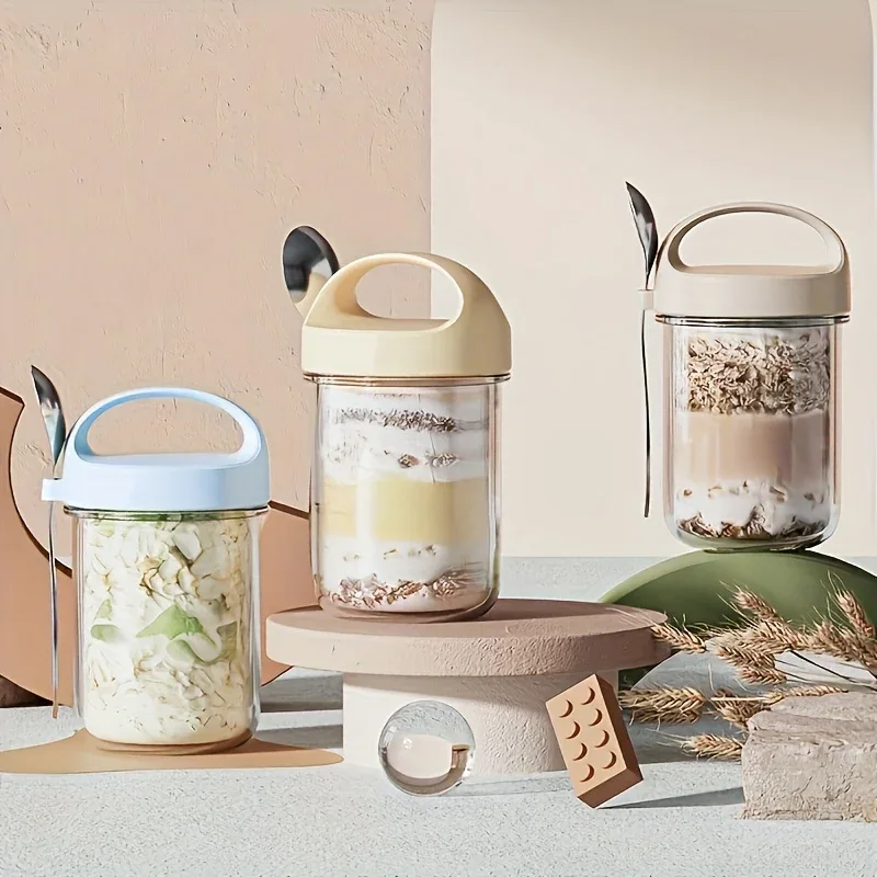 Glass Yogurt Cup with a Wide Mouth, Sealed Jar for Overnight Oats, Smoothie Cup, And a Breakfast Cup for Grains with a Spoon. - Image 4