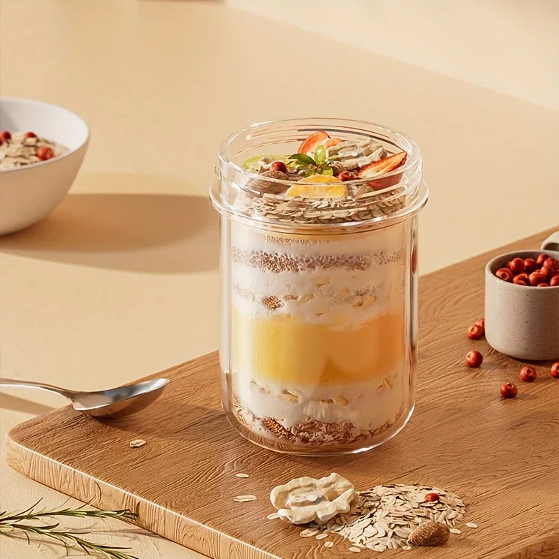 Glass Yogurt Cup with a Wide Mouth, Sealed Jar for Overnight Oats, Smoothie Cup, And a Breakfast Cup for Grains with a Spoon. - Image 5
