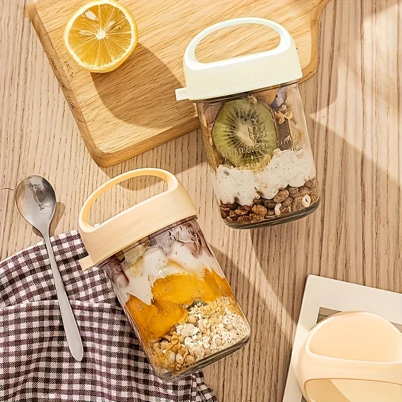 Glass Yogurt Cup with a Wide Mouth, Sealed Jar for Overnight Oats, Smoothie Cup, And a Breakfast Cup for Grains with a Spoon. - Image 6