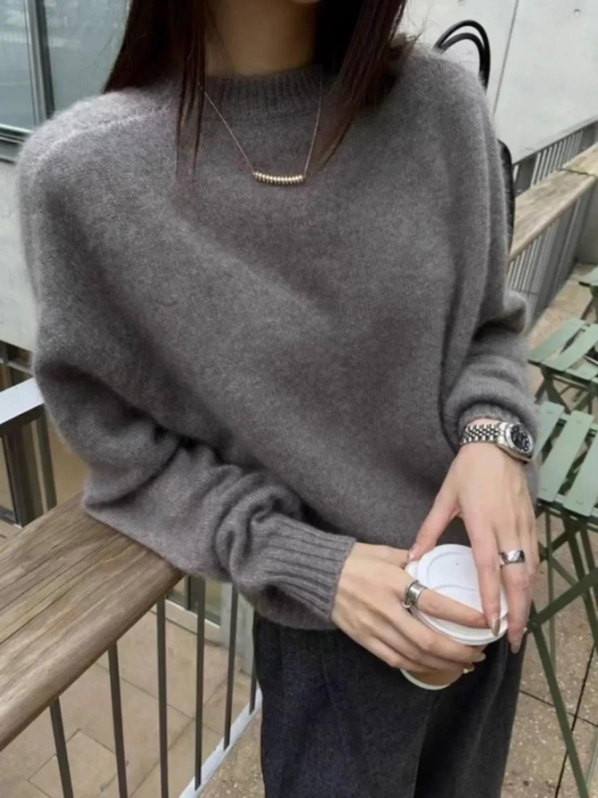High-grade turtleneck 100 pure cashmere sweater women's autumn and winter thick sweater loose wool knit - Image 4