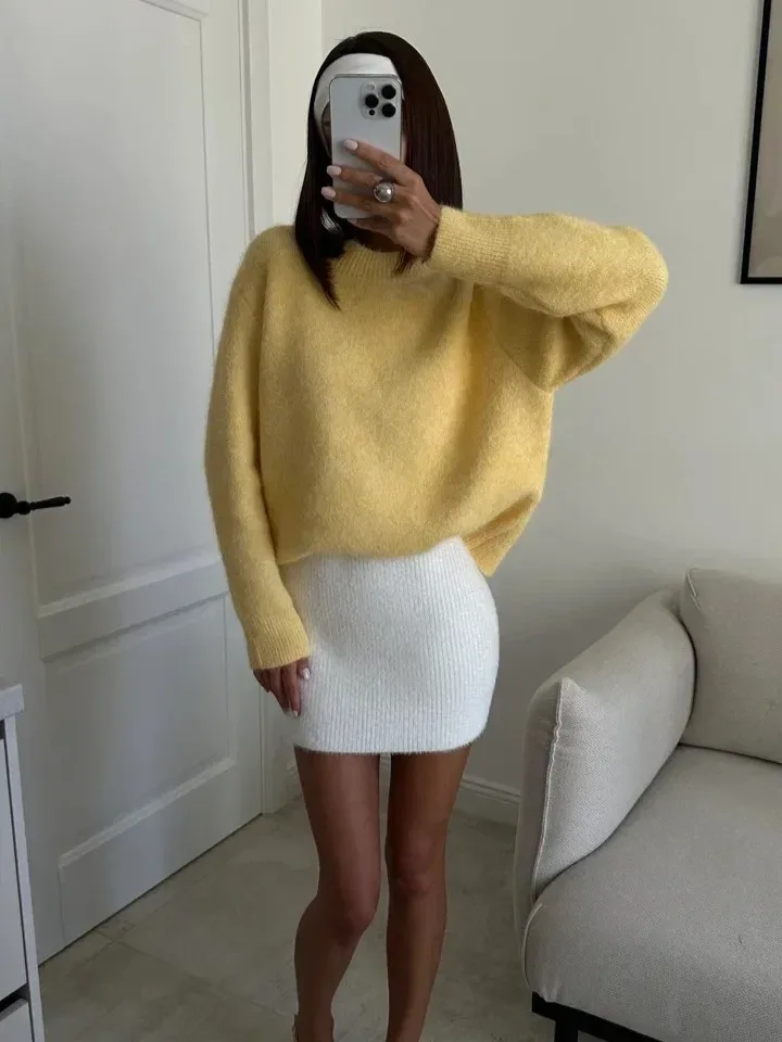 Hirsionsan Basic O Neck Basic Sleeve Sweater Women 2025 Oversized Short Knitted Wool Pullover Female Casual Thick Warm Soft Tops - Image 36