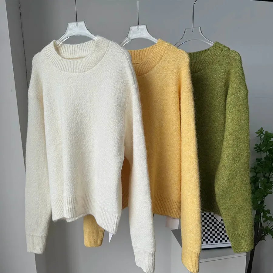 Hirsionsan Basic O Neck Basic Sleeve Sweater Women 2025 Oversized Short Knitted Wool Pullover Female Casual Thick Warm Soft Tops - Image 5