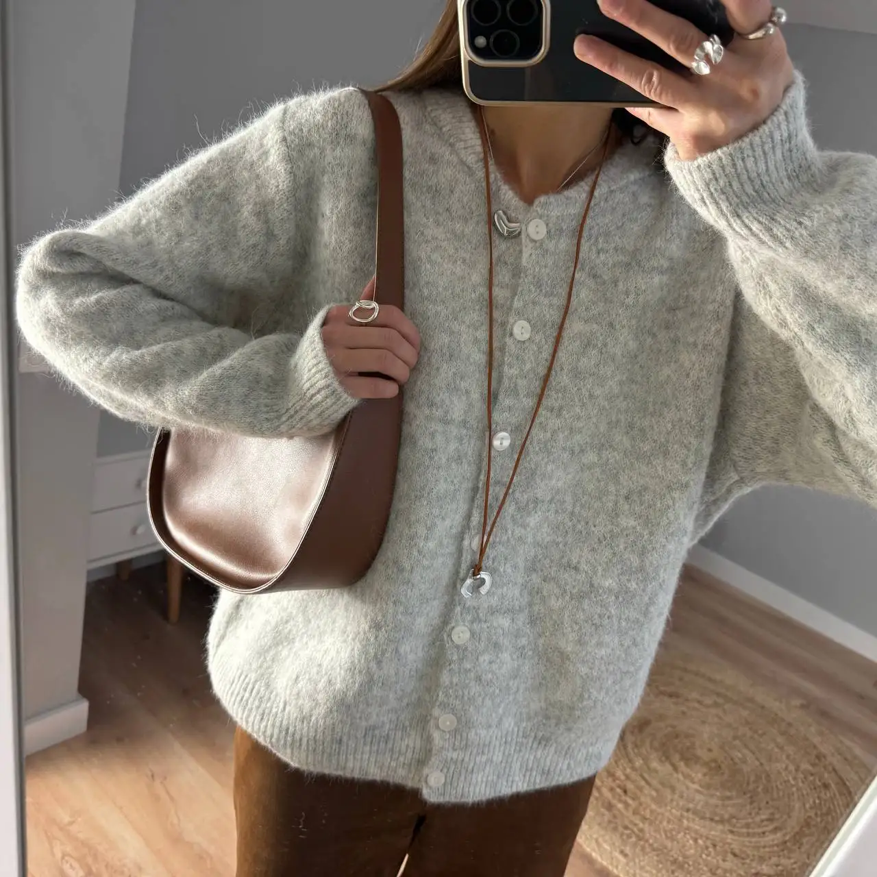 Hirsionsan Elegant Long Sleeve Sweater Women 2024 New Single-Breasted Female Casual Cardigan Soft Cashmere Knitted Outwear - Image 11
