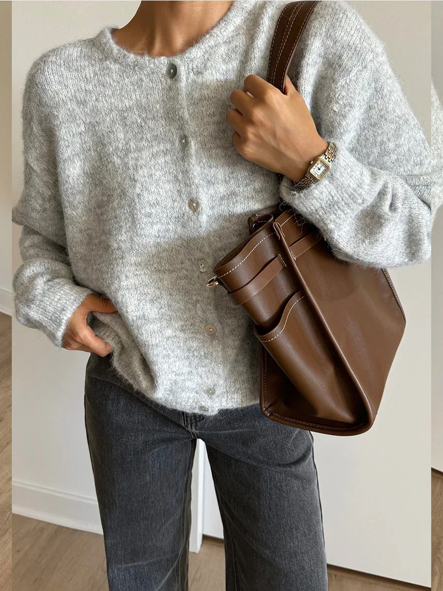 Hirsionsan Elegant Long Sleeve Sweater Women 2024 New Single-Breasted Female Casual Cardigan Soft Cashmere Knitted Outwear - Image 19