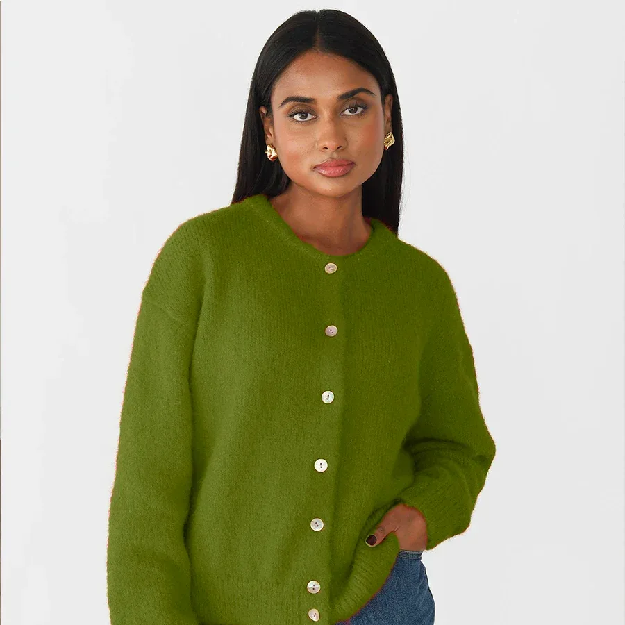 Hirsionsan Elegant Long Sleeve Sweater Women 2024 New Single-Breasted Female Casual Cardigan Soft Cashmere Knitted Outwear - Image 20