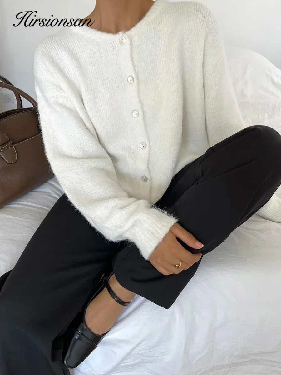 Hirsionsan Elegant Long Sleeve Sweater Women 2024 New Single-Breasted Female Casual Cardigan Soft Cashmere Knitted Outwear - Image 24