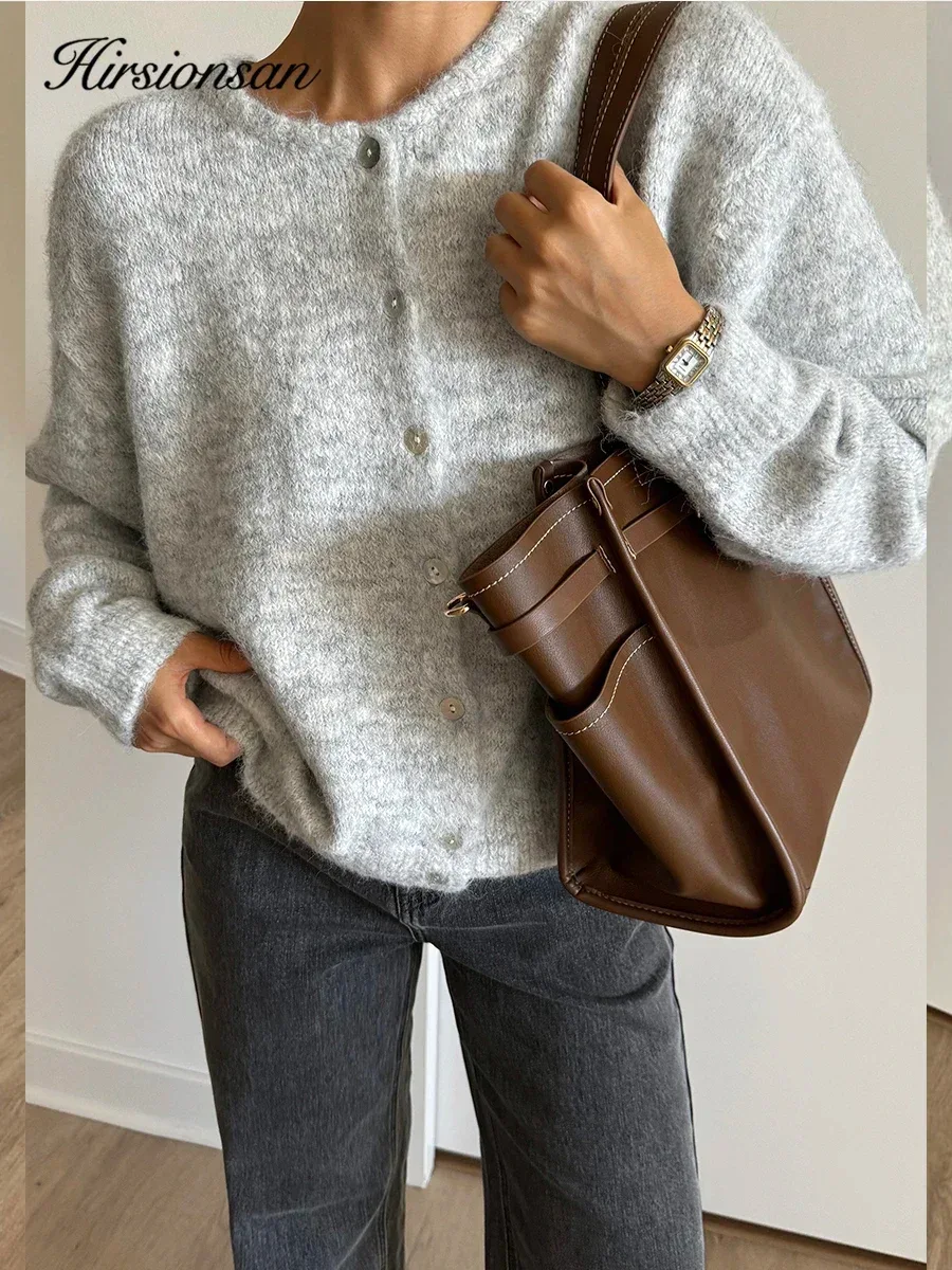 Hirsionsan Elegant Long Sleeve Sweater Women 2024 New Single-Breasted Female Casual Cardigan Soft Cashmere Knitted Outwear - Image 25