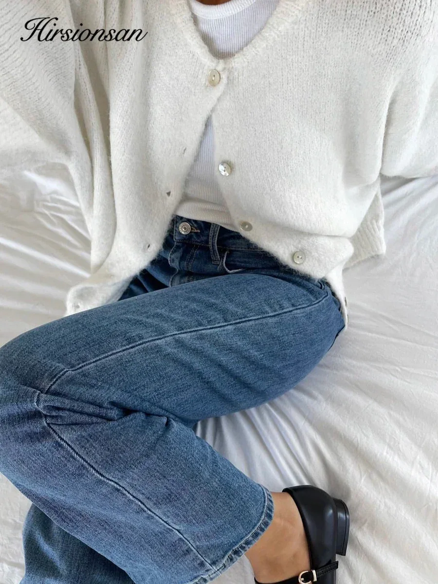 Hirsionsan Elegant Long Sleeve Sweater Women 2024 New Single-Breasted Female Casual Cardigan Soft Cashmere Knitted Outwear - Image 3