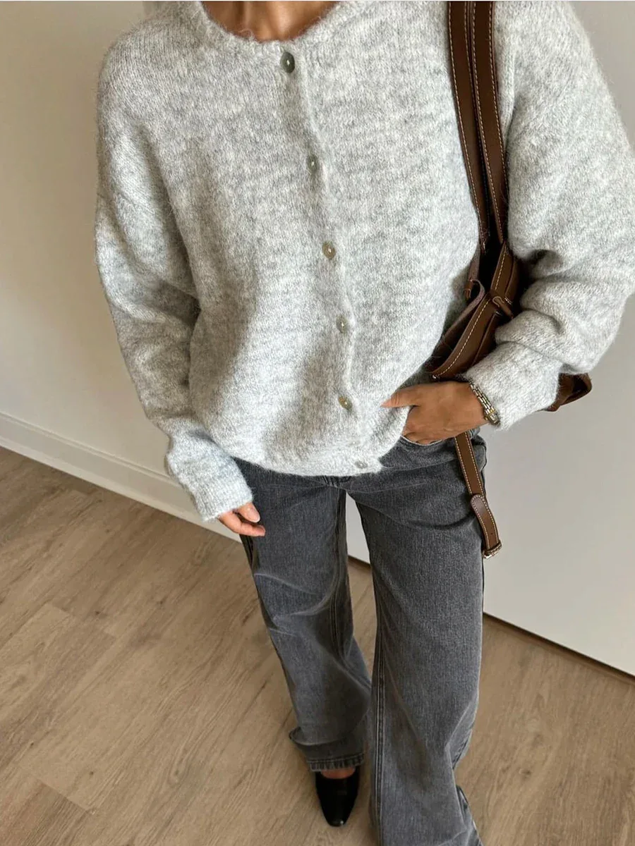 Hirsionsan Elegant Long Sleeve Sweater Women 2024 New Single-Breasted Female Casual Cardigan Soft Cashmere Knitted Outwear - Image 5