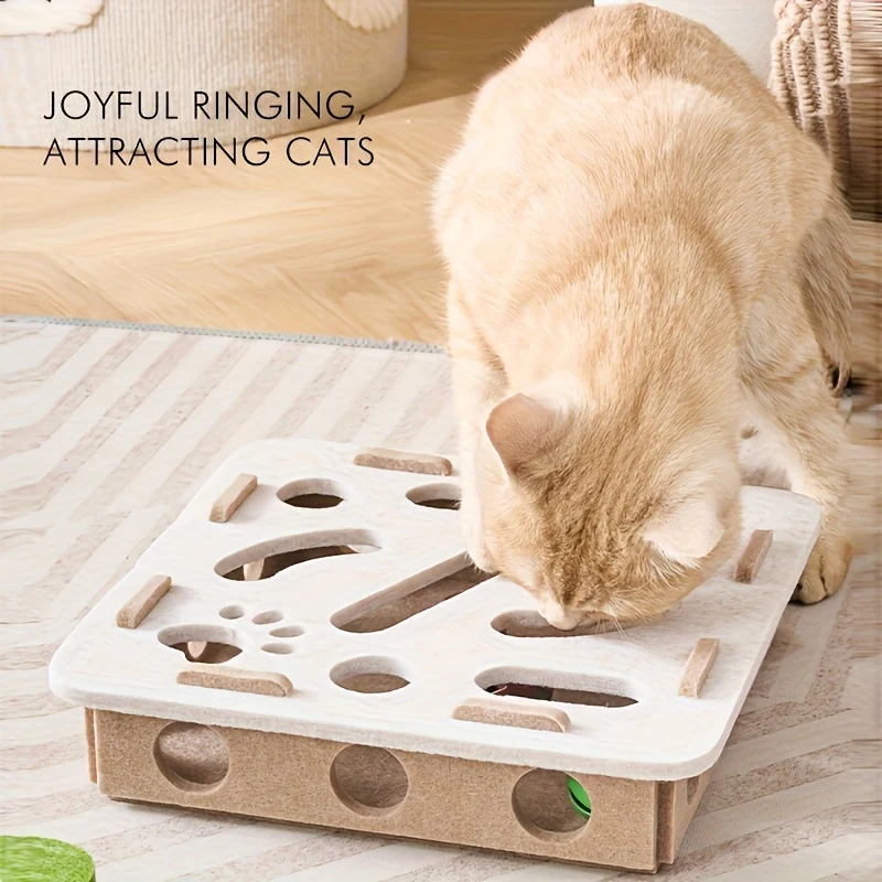 Interactive Cat Toy, Cat Puzzle Toy, with Maze Tunnel Bell Ball, Durable Felt Material, No Battery Required, Suitable for Indoor Cats - Image 7
