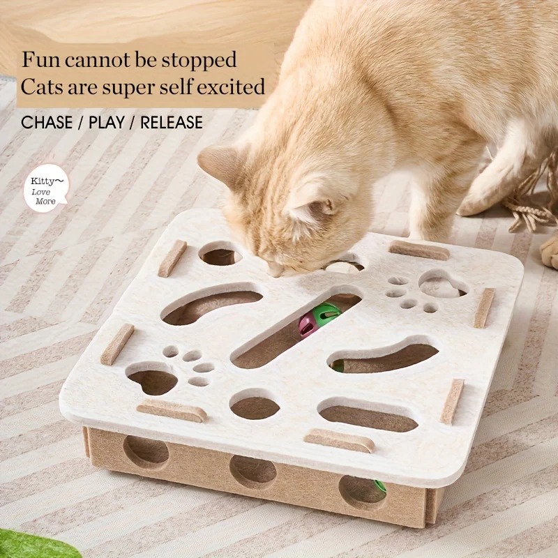 Interactive Cat Toy, Cat Puzzle Toy, with Maze Tunnel Bell Ball, Durable Felt Material, No Battery Required, Suitable for Indoor Cats - Image 8