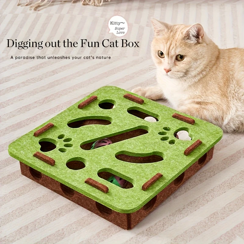 Interactive Cat Toy, Cat Puzzle Toy, with Maze Tunnel Bell Ball, Durable Felt Material, No Battery Required, Suitable for Indoor Cats - Image 9