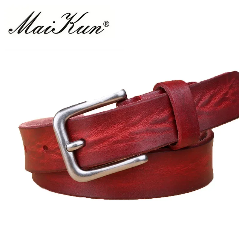 MaiKun Thin Belts for Women Unisex Genuine Leather Belt Female Metal Pin Buckle Belt - Image 35