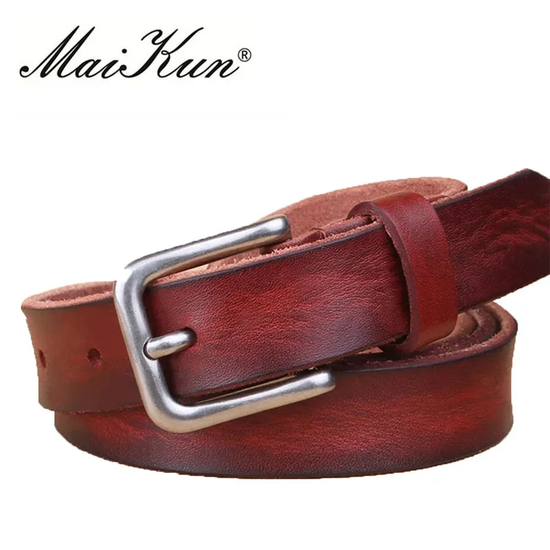 MaiKun Thin Belts for Women Unisex Genuine Leather Belt Female Metal Pin Buckle Belt - Image 39