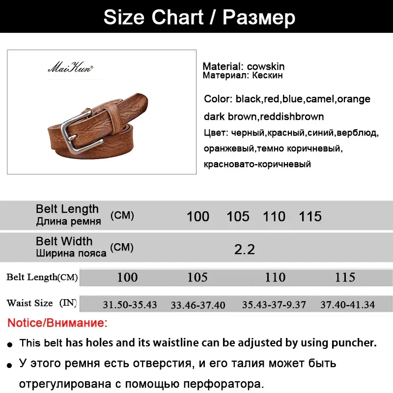 MaiKun Thin Belts for Women Unisex Genuine Leather Belt Female Metal Pin Buckle Belt - Image 6