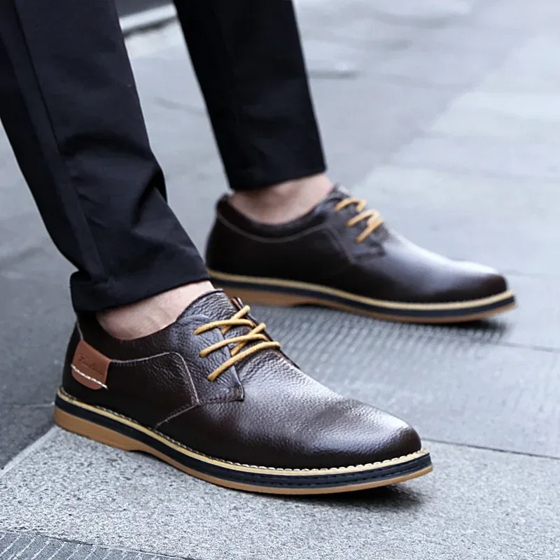 Men Oxfords Genuine Leather Dress Shoes Brogue Lace Up Italian Mens Casual Shoes Luxury Brand Moccasins Loafers Plus Size 38-48 - Image 3