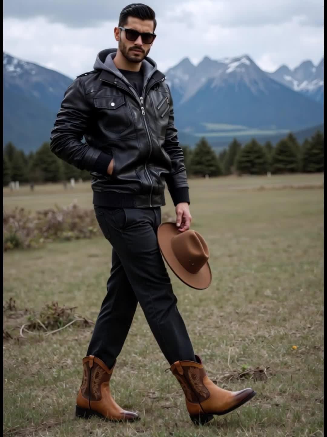 Men’s Hooded Leather Jacket - Image 11
