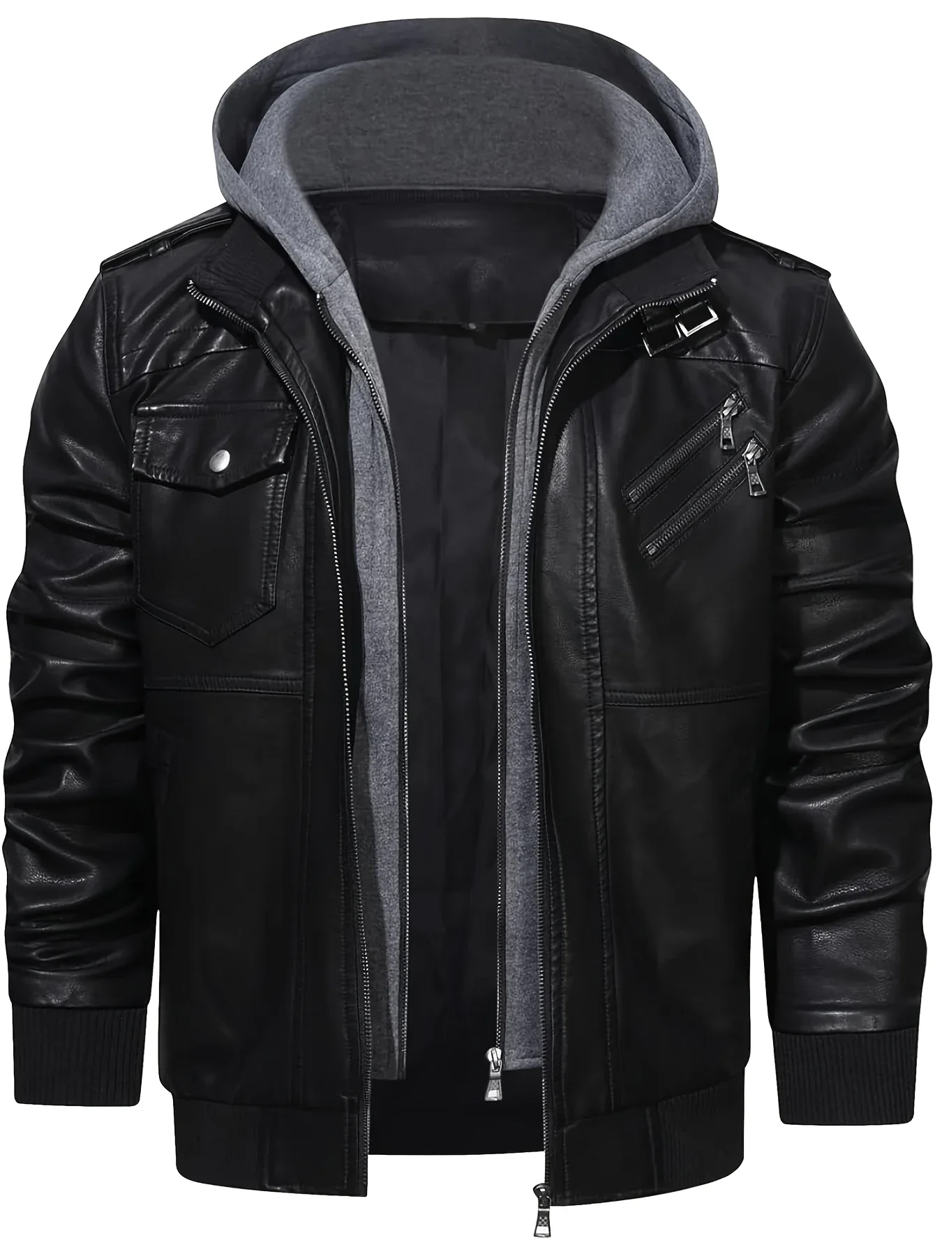 Men’s Hooded Leather Jacket - Image 14