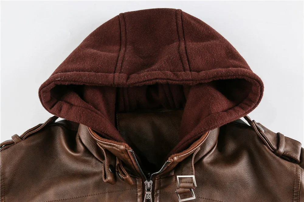 Men’s Hooded Leather Jacket - Image 27