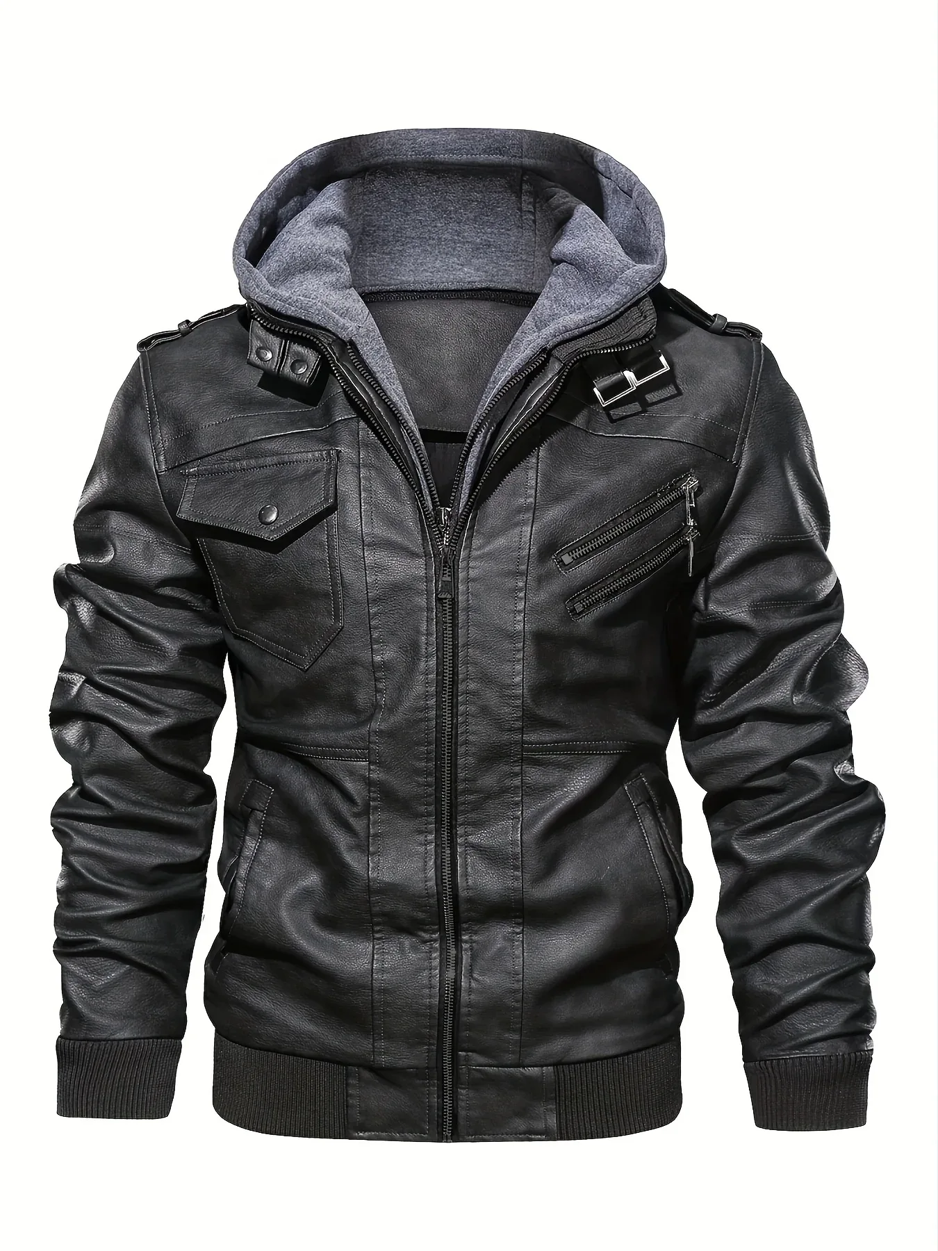 Men’s Hooded Leather Jacket - Image 3