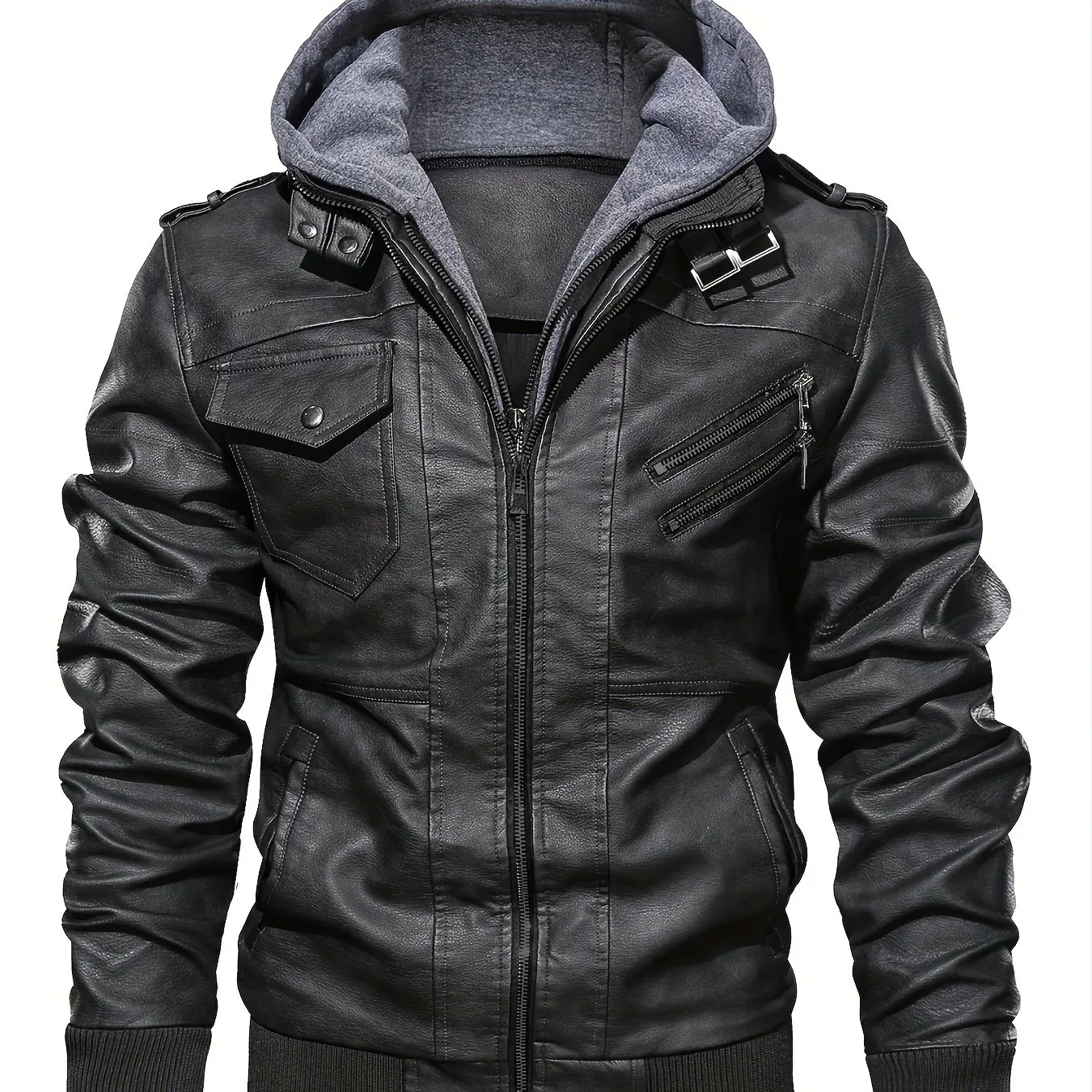 Men’s Hooded Leather Jacket - Image 30