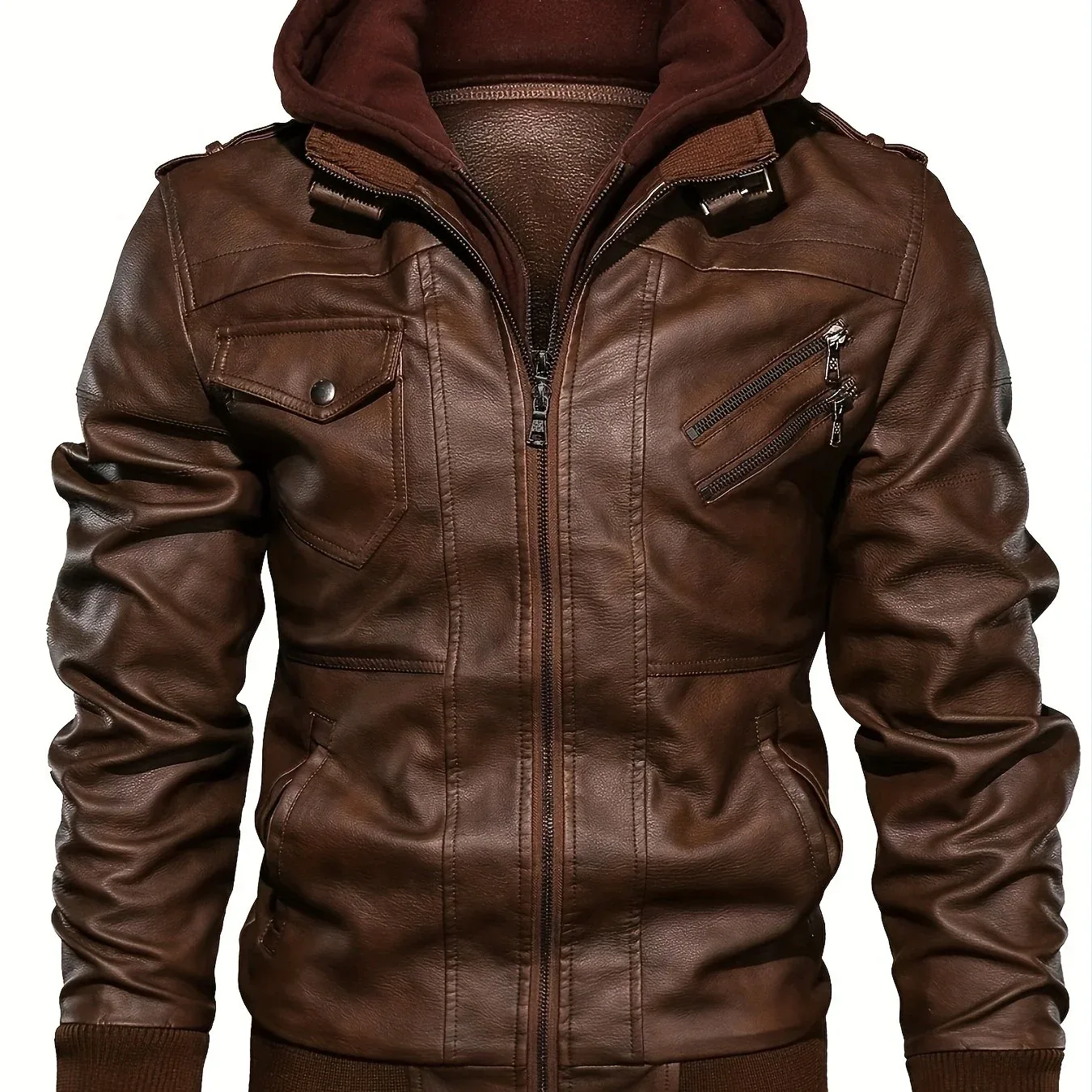 Men’s Hooded Leather Jacket - Image 31