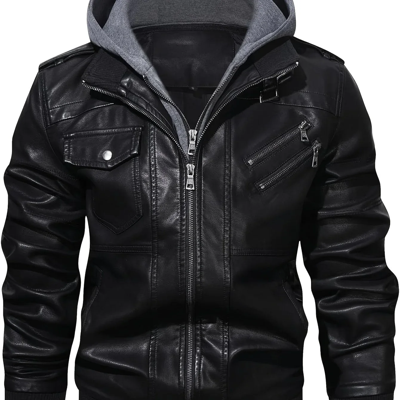 Men’s Hooded Leather Jacket - Image 32