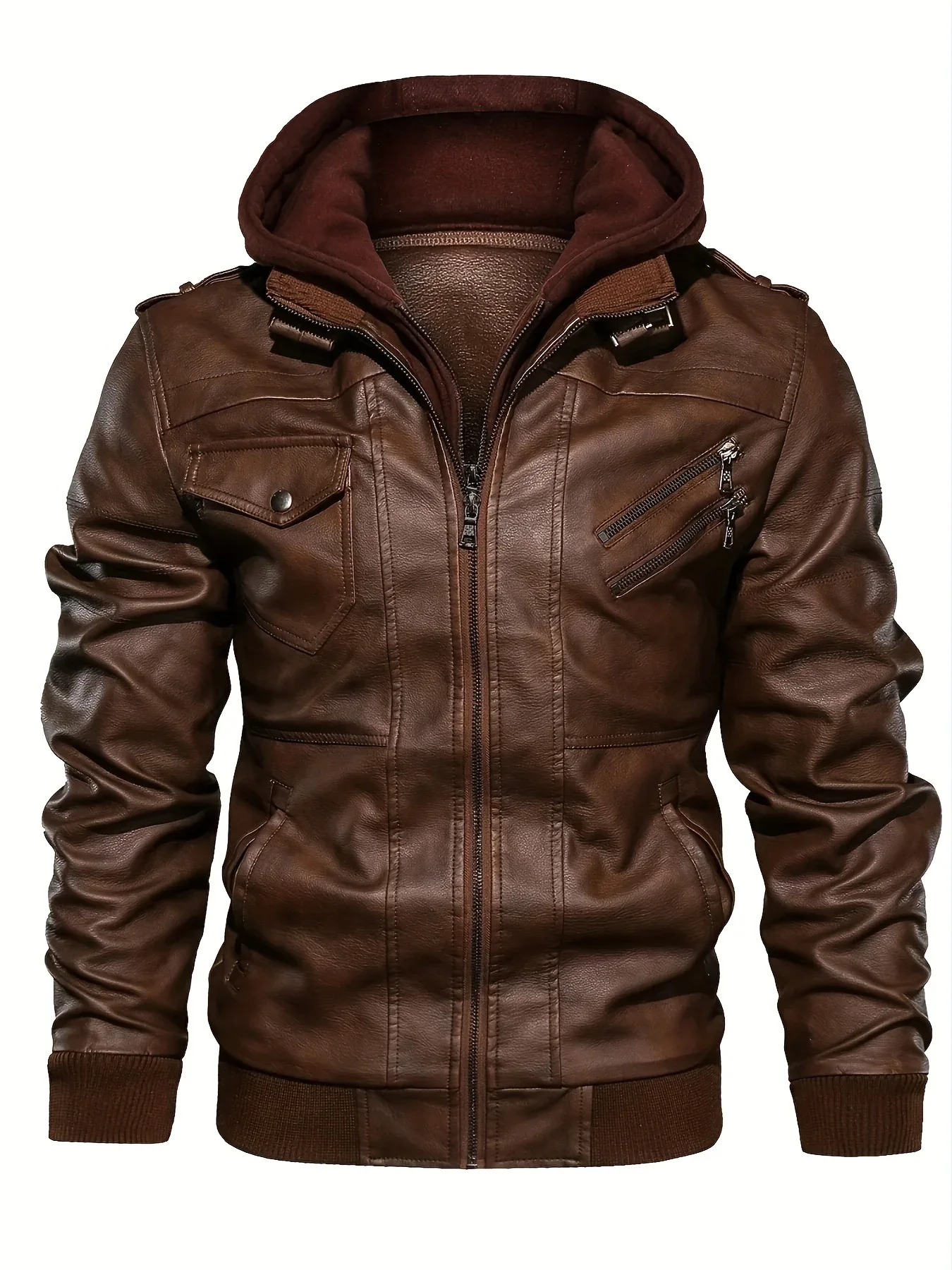 Men’s Hooded Leather Jacket - Image 4
