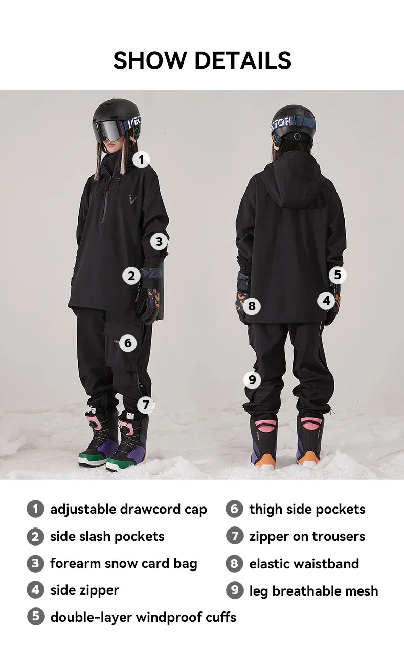 Men Women Solid Color Ski Jacket Ski Pants Warm Windproof Winter Overalls Hoodie Waterproof Outdoor Sports Clothing Snowboard - Image 14